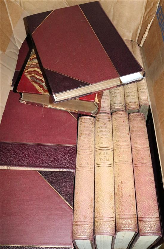 Encylopedia Britannica, Eleventh Edition, 1911, 29 vols, gilt-tooled three-quarter maroon Morocco (faded) & other varous bindings etc.(